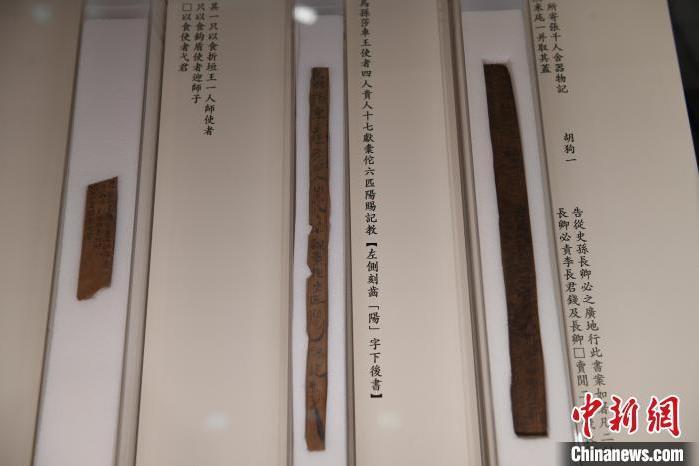 甘肃简牍博物馆里展出的出土于敦煌悬泉置遗址的汉简。　戴文昌 摄