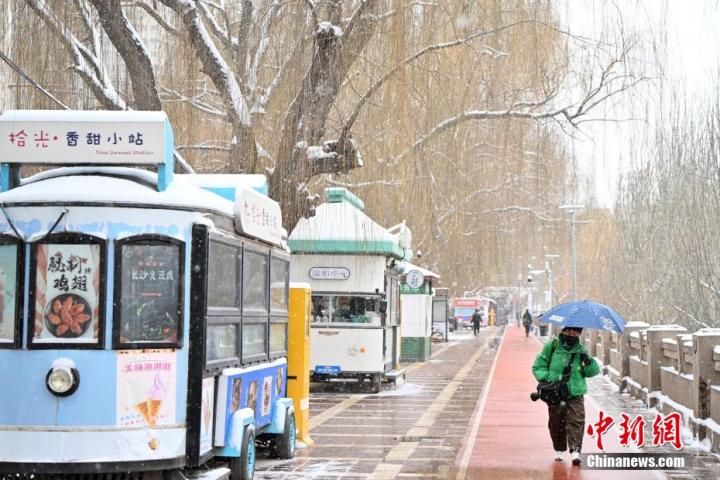 图为市民雪中出行。九美旦增 摄